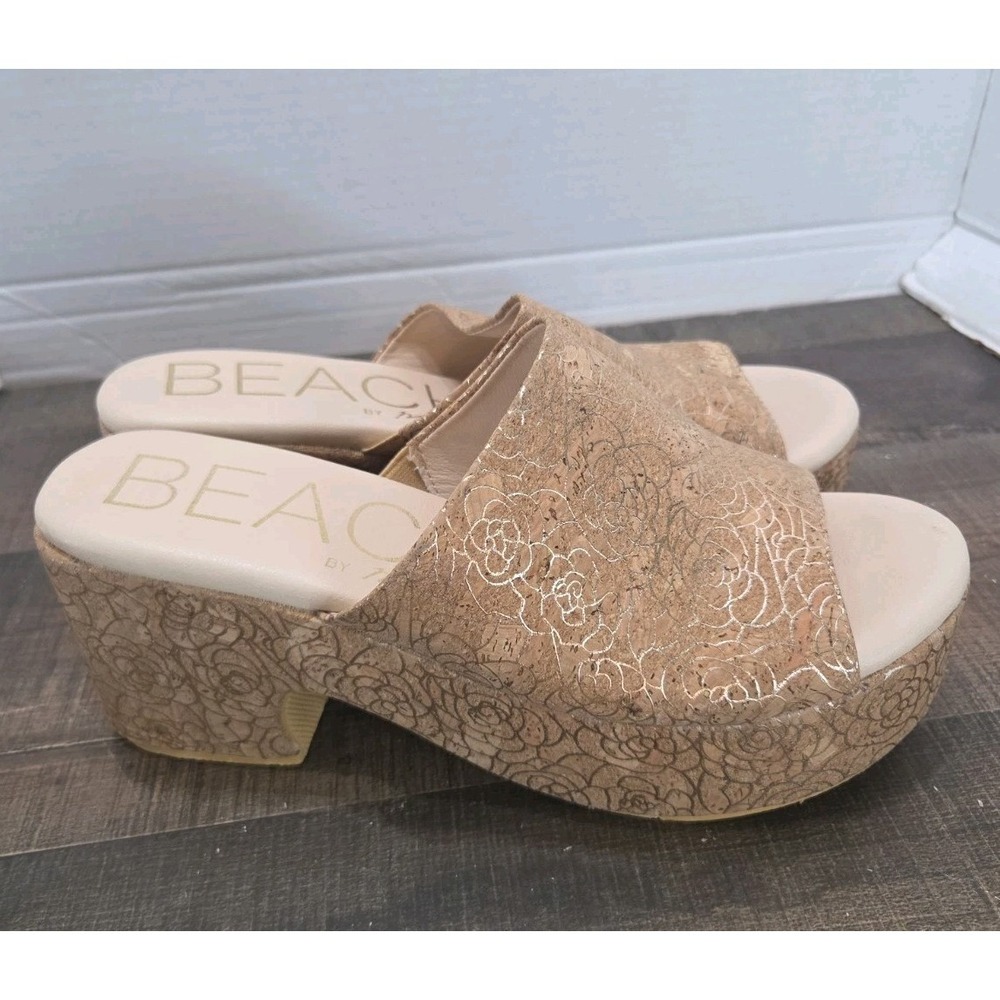 Beach By Matisse Terry Wedge Sandal Platform Gold Rose Cork Open Toe Womens 9M